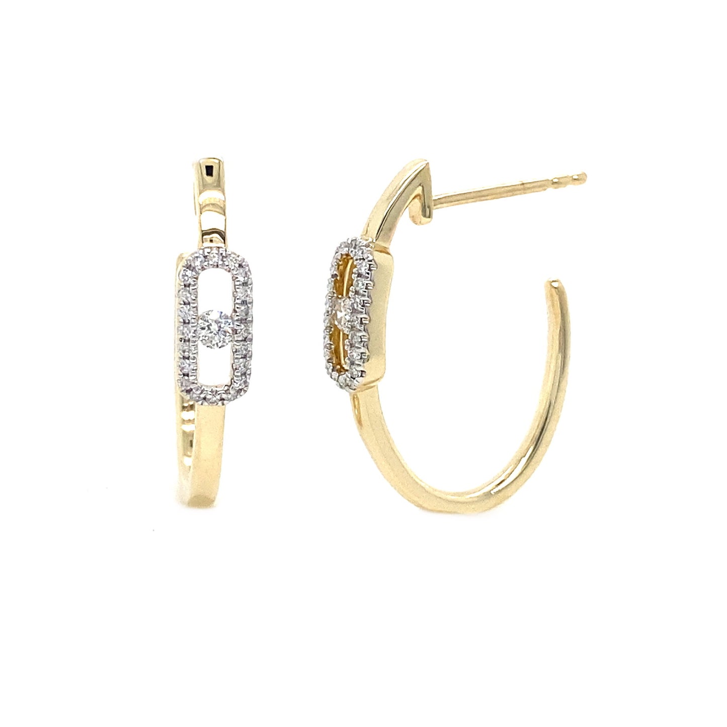 Diamond Center Yellow Gold Hoops
